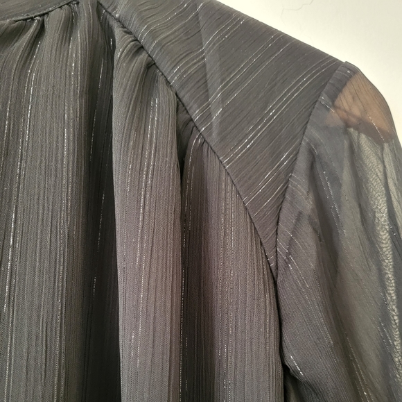 House of Harlow Ruched Mini Dress Lurex Sheer Bishop Sleeve Black Sz 2 - Picture 12 of 15